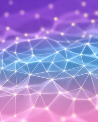 Fototapeta premium Sci-fi virtual landscape Abstract Neon Geometric Network Background with Glowing Nodes for high-tech background projects