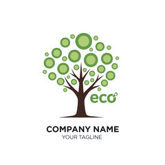 Obraz premium Stylized green tree logo with brown trunk and circular leaves on a white background, featuring placeholder text 'COMPANY NAME' and 'YOUR TAGLINE' for branding, Flat Vector Elements, Vector
