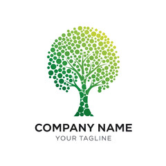 Obraz premium Abstract Green Tree Logo Design with Gradient Circles and Company Text on White Background, Flat Vector Elements, Vector Illustration, Simple Vector, Stylized Vector Drawing, Vector Template, Clean