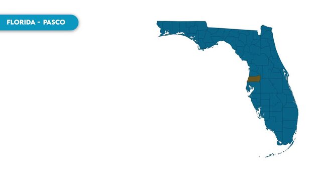 Pasco Map Video, Florida map, Political Map of Florida, national flag and borders, perfect for presentations, travel, education, geography, and global studies.
