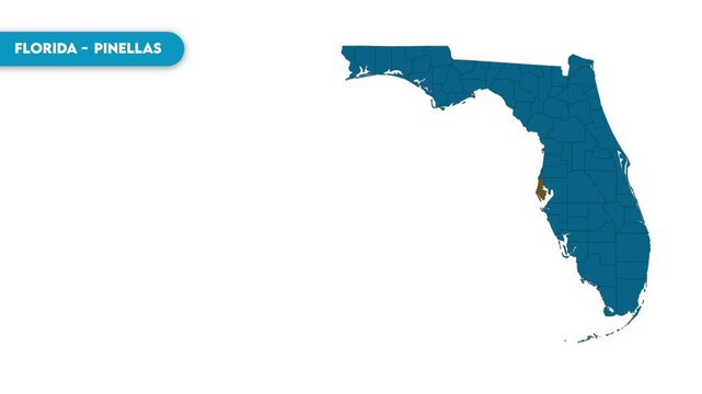 Pinellas Map Video, Florida map, Political Map of Florida, national flag and borders, perfect for presentations, travel, education, geography, and global studies.
