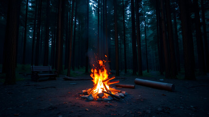 Bonfire in the forest.