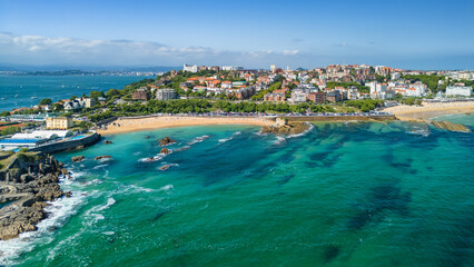 Aerial view of Playa del Sardinero beach in Santander, Cantabria, northern Spain