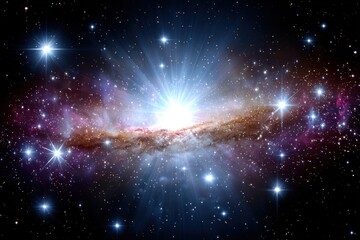 A spectacular view of a vibrant galaxy, showcasing swirling nebulae, brilliant stars, and a radiant core.