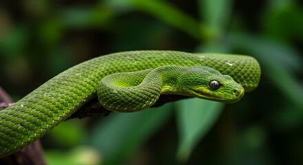 Obraz premium Green snake on branch