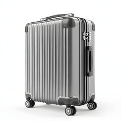 Fototapeta premium Modern silver carry on suitcase with wheels and handle