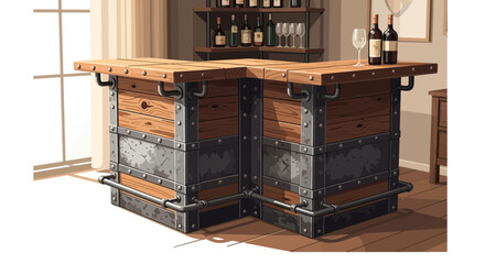 Stylish industrial bar unit illustration with wine bottles and glasses © Susan