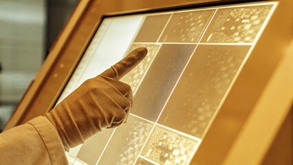 Researcher interacting with advanced touchscreen technology
