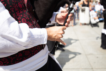 Galician musician playing a bagpipe