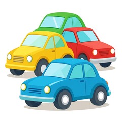 Obraz premium Four colorful cartoon cars in various shades of red, yellow, green, and blue