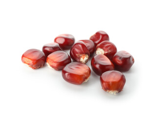 Kernels of red corn isolated on white