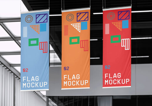 Three Vertical Flag Mockup