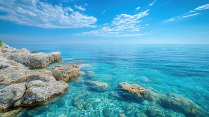 Tranquil Seaside View for Relaxation and Wellness, Calm and Peaceful Ocean Landscape.