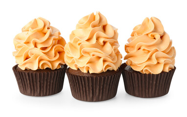 Delicious cupcakes with color cream isolated on white