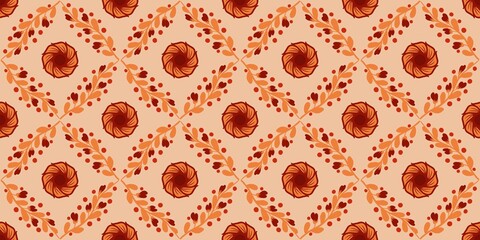 Autum Winter Pattern Background Illustration For Cover, Banner, Notes. Fall Winter Aesthetic Background.  Plant And Flower Pattern Background.