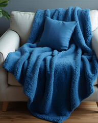 soft blue blanket, warm throw, cozy throw blanket, fluffy blue blanket, blue sofa throw, blue bed throw, pillow with throw, matching set, blue bedding set, soft cushion, comfy blanket, blue fabric, th