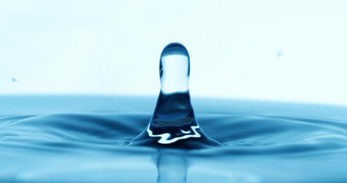 Drop of water falls into a drop of water in a super slow motion. Shot on super slow motion 1600 fps.