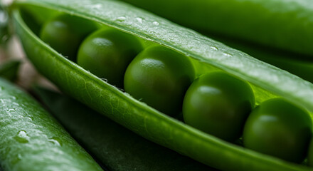 Fresh peas in a pod, macro shot of green texture