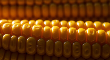 Golden corn kernels shining in macro close-up