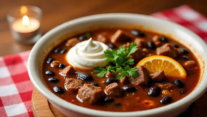 Rice with chicken and sweet rice pudding with chocolate and cinnamon