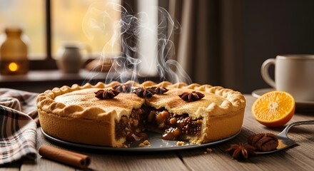 Rustic Autumn Pie with Cinnamon and Star Anise – Homemade Seasonal Dessert in Warm Kitchen