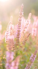 Soft-focus image of light-pink wildflowers in sunlight