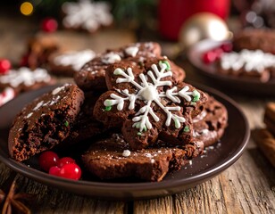 Festive chocolate cookies on a plate