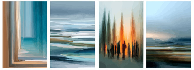 Vector pattern set of blurred shapes in beachy tones background