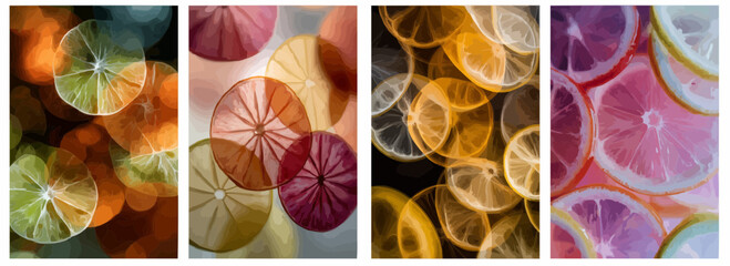 Vector pattern set of soft citrus tones in organic shapes background