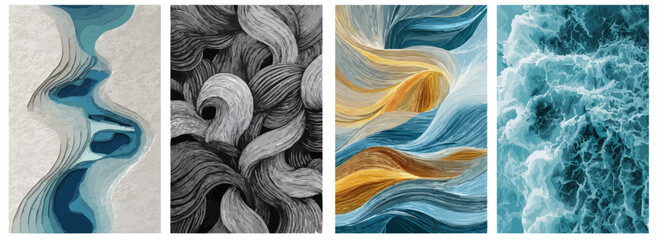 Vector pattern set of flowing lines like ocean tides background