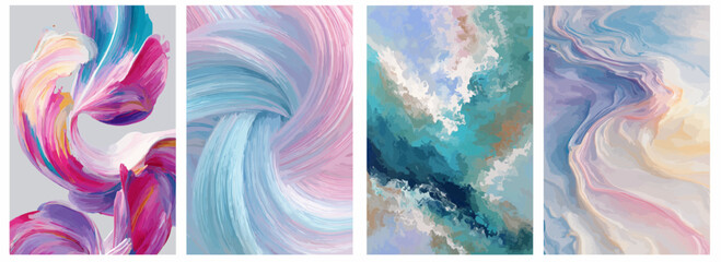 Vector pattern set of fluid pastel swirls evoking sea breeze background