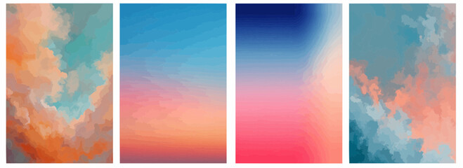 Vector pattern set of peach and sky blue gradient background