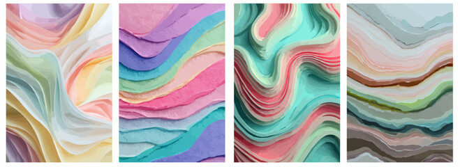 Vector pattern set of overlapping pastel waves in soft layers background