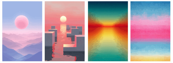 Vector pattern set of summer mirage soft gradients background