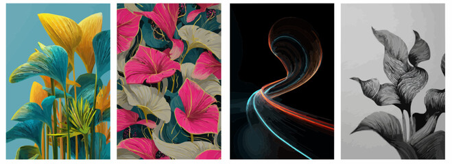 Vector pattern set of tropical curved lines background