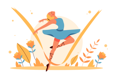 Female Ballet Dancer in Mid Air with Floral Accent and Circular Backdrop on Transparent Background Isolated for Artistic Projects