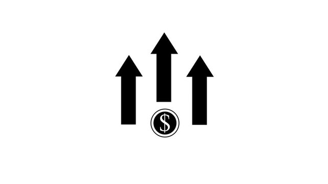 Business diagram up arrow icon animation. Business growth success chart, Glowing neon line of dollar sign icon and up arrow isolated 4k video 
