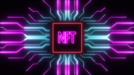 Futuristic glowing neon circuit board background with artificial nft IP theme, digital technology network, abstract high-tech schematic design, blue light lines and luminous connection 4k video. - Powered by Adobe
