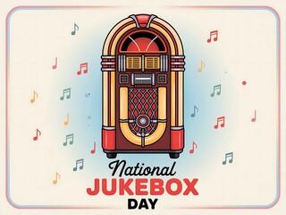 Retro jukebox celebrating national jukebox day with musical notes and vintage charm