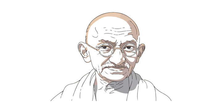 Mahatma Gandhi Portrait Line Art with Subtle Warm Colors - Powered by Adobe
