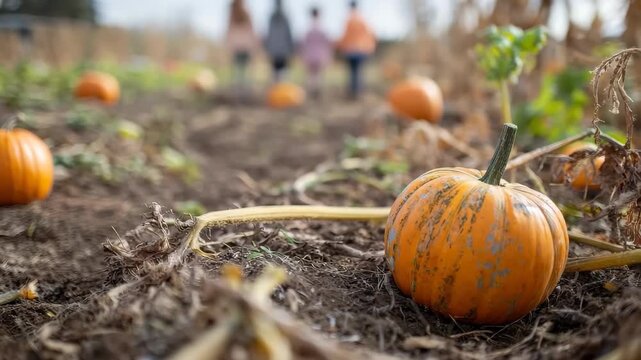 Children enjoy a playful afternoon in a pumpkin patch while surrounded by vibrant pumpkins and the beauty of autumn in the fields