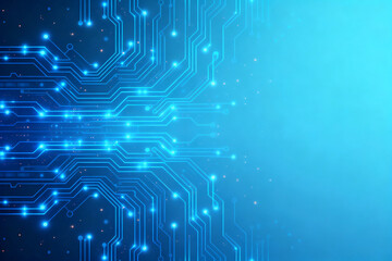 Abstract digital circuit board with glowing blue pathways and nodes on a gradient background