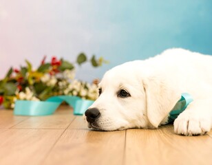 Cute puppy resting on floor