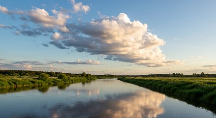 Fototapeta premium River landscape calm evening sky