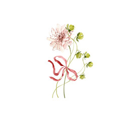 Gentle Floral Arrangement od Pink Dahlia Flower and greenery, Garden Flowers Bouquet