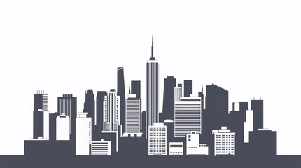 Naklejka premium urban cityscape illustration in grayscale with a cluster of skyscrapers forming a modern metropolitan skyline