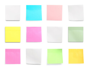 Colorful paper notes isolated on white, set