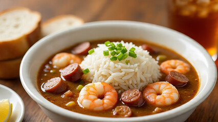 Bowl of chicken and meatball soup with vegetables
