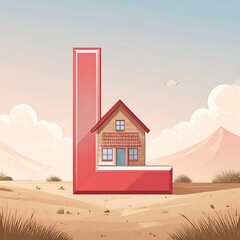 A large red letter L with a small house