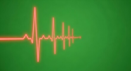 Red heart rate line on green screen background. Medical pulse or heartbeat chart for health monitoring. Chromakey effect.